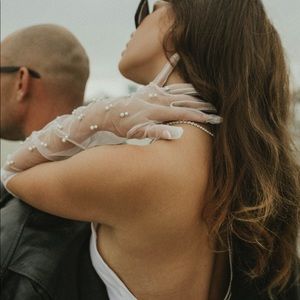 pearl studded tulle gloves